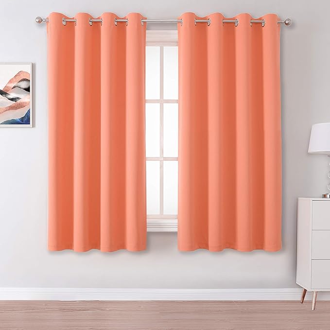DUALIFE Coral Curtain Panels for Bedroom 45 Inch Length 2 Panels Set Room by DUALIFE
