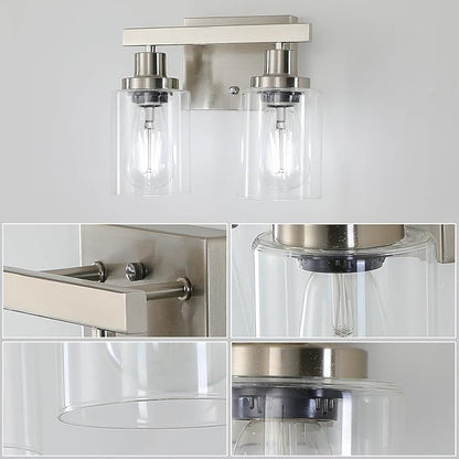 DIKAIDA Bathroom Vanity Light, 2-Light Nickel Modern Matte Wall Sconce Lighting - Image 4