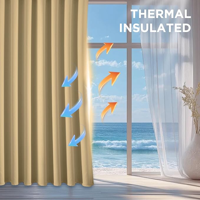 CUCRAF Beige Blackout Curtains 90 Inches Long, Thermal Insulated Noise Reducing - Image 4