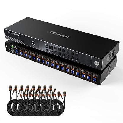 TESmart 16 Port HDMI KVM Switch 8K@60Hz, USB 3.0 16X1 Rackmount KVM by TESmart