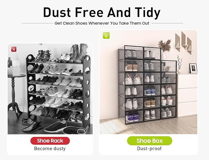 Kuject X-Large Shoe Storage Boxes Organizers Clear Plastic Stackable 12 Pack - Image 7