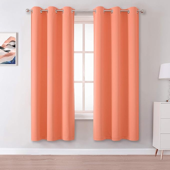 DUALIFE Burnt Coral Curtains for Bedroom 72 Inch Length 2 Panels Set Blackout by DUALIFE