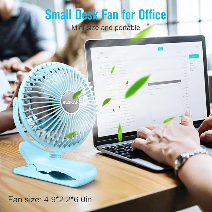 BESKAR Portable Clip on Fan Rechargeable, 4 Speeds Small Battery Operated Fans - Image 3