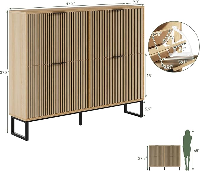Shoe Cabinet Storage with 4 Flip Drawers, Narrow Hidden Shoe Organizer Cabinet - Image 2