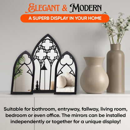 Gothic Mirrors Wall Decor - 3 Piece Set 15.8 Inch Gothic Furniture Cathedral Mirrors - Halloween Decor for Bathroom and Kitchen - Goth Accessories for Bedroom - Witchy Gifts for Women