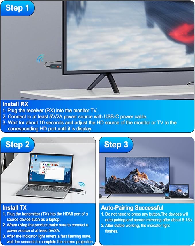 2026 Upgraded Wireless HDMI Transmitter and Receiver 328FT/100M, Plug & Play - Image 9
