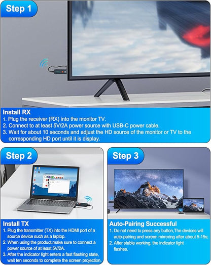 2026 Upgraded Wireless HDMI Transmitter and Receiver 328FT/100M, Plug & Play - Image 9