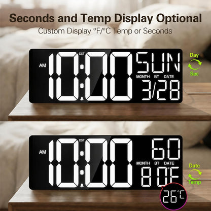 JALL 18" Large Digital Wall Clock with Big Numbers, Remote, Timer, 12 RGB Wall Clock with Date and Temp for Teachers Seniors, Digital Clock for Arena, Gym, Living Room Classroom Decor (White)