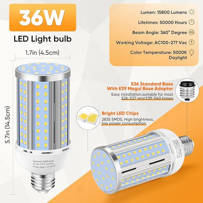 6 Pack 36W Corn LED Light Bulb, Fanless E26/E39 Medium/Large Mogul Base LED Cob - Image 3