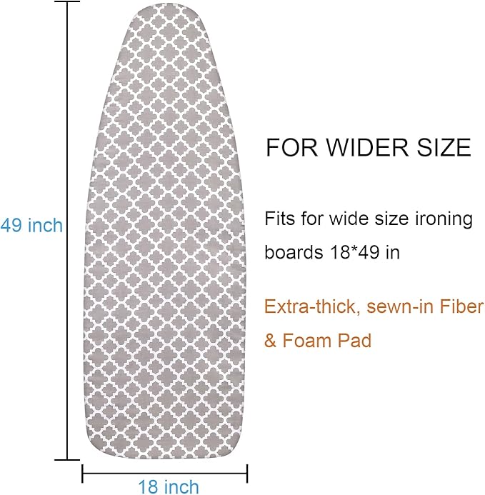 Ironing Board Cover and Pad, 18x49 Extra Wide Thick Iron Padding, Scorch & - Image 2