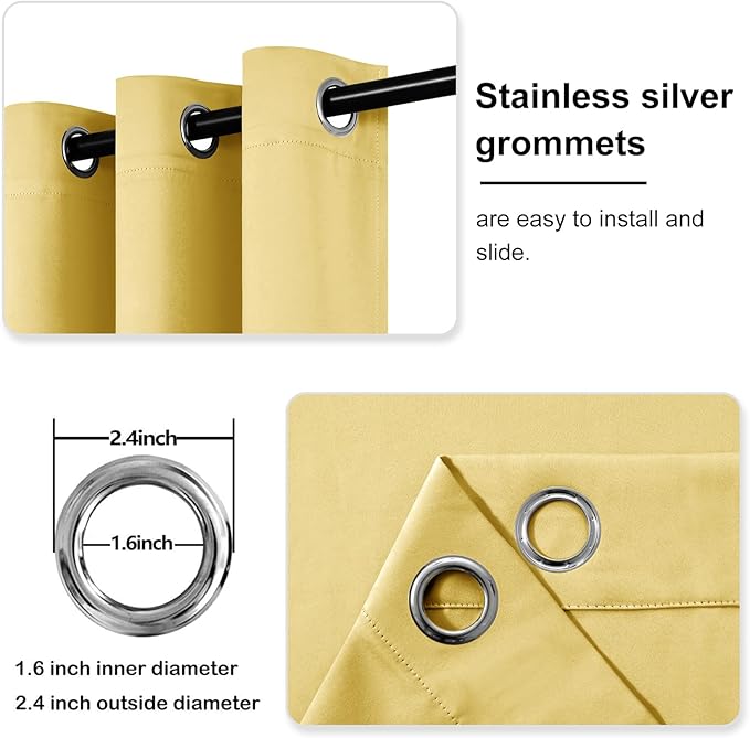 DWCN Light Yellow Blackout Curtains 45 Inches Long, Thermal Room Drakening - Image 4