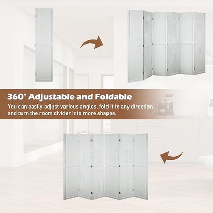 ECOMEX 6 Panel Room Divider, 5.6Ft Pegboard Display Wooden Room Divider Folding - Image 5