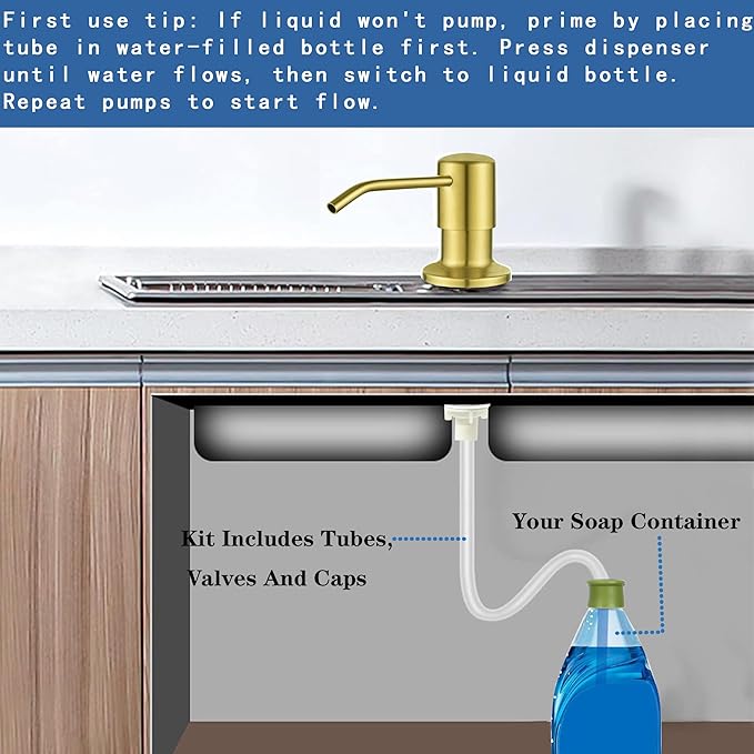 Soap Dispenser for Kitchen Dish Sink Built in Soap Dispenser Pump Gold - Image 2