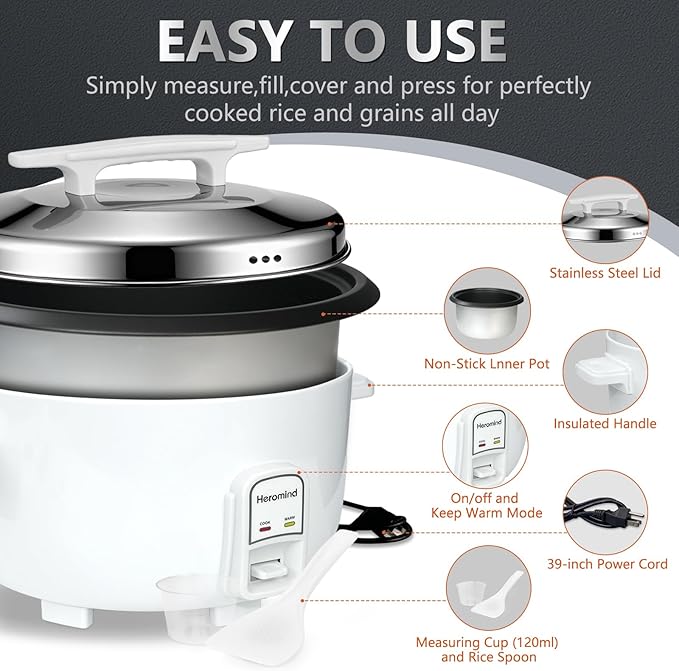 Commercial Rice Cooker, 90-Cup Rice Cooker, 16Qt / 18 L Large Rice Cooker - Image 7