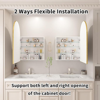 Gold Medicine Cabinet Mirror, Left or Right Opening, Arched Medicine Cabinet - Image 3