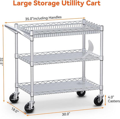 WDT 990Lbs Capacity Heavy Duty Rolling Utility Cart, NSF Rolling Carts - Image 3