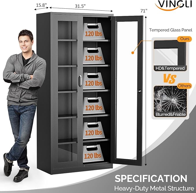 VINGLI Lockable Display Cabinet - Image 3