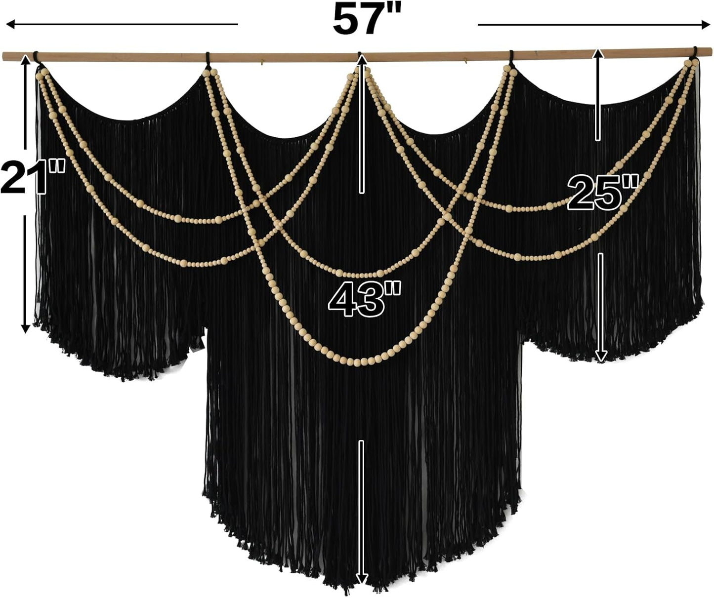 Macrame Wall Hanging Black Yarn Tapestry Boho Fiber Art Decor 57"W*43"L | Black Wall Hanging, Woven Fiber Art, Handmade Cotton Decor, Modern Boho Style, Statement Wall Accent, Handmade Craft