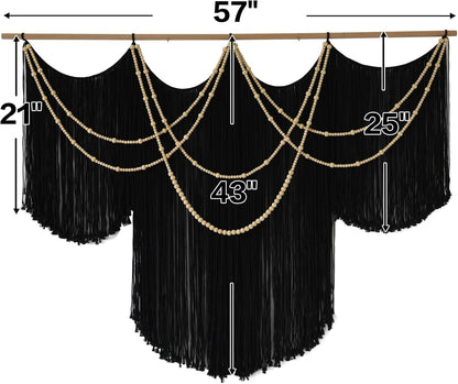 Macrame Wall Hanging Black Yarn Tapestry Boho Fiber Art Decor 57"W*43"L | Black Wall Hanging, Woven Fiber Art, Handmade Cotton Decor, Modern Boho Style, Statement Wall Accent, Handmade Craft