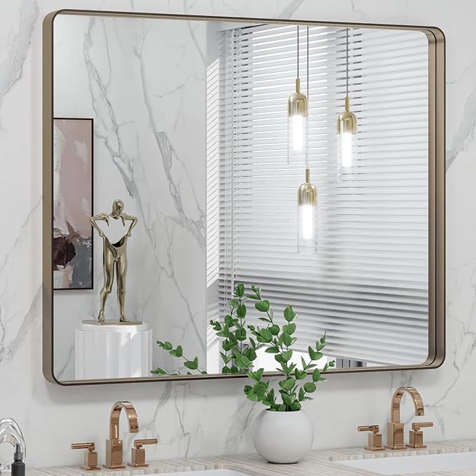 LOAAO 40”X32” Bronze Bathroom Mirrors - Image 8