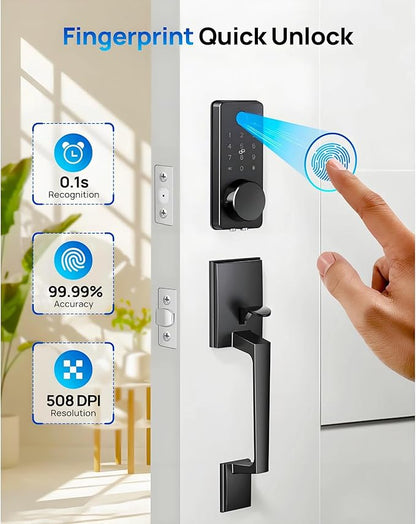 WiFi Smart Keyless Entry Door Lock Set w/Front Door Handle, 0.1s Fingerprint - Image 2