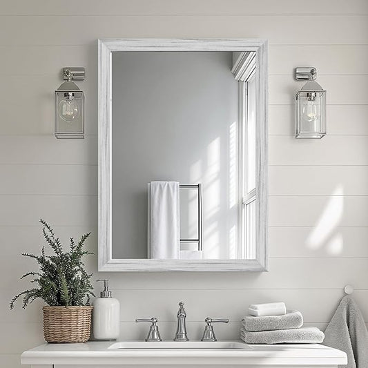 White Wood Effect Framed Wall Mirror, 22x30 Rectangle Mirror, 1/8" by Ultrue