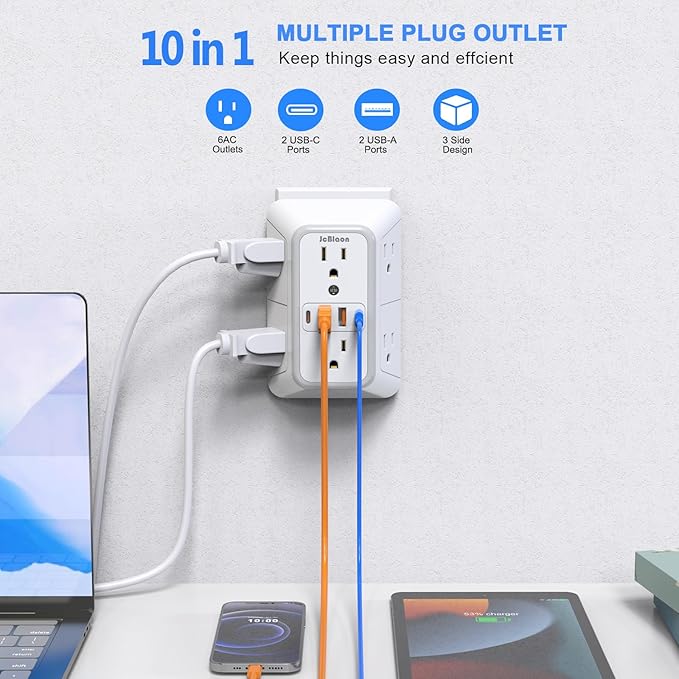 3 Pack Surge Protector Outlet Extender, 6 Outlet Splitter - Image 2