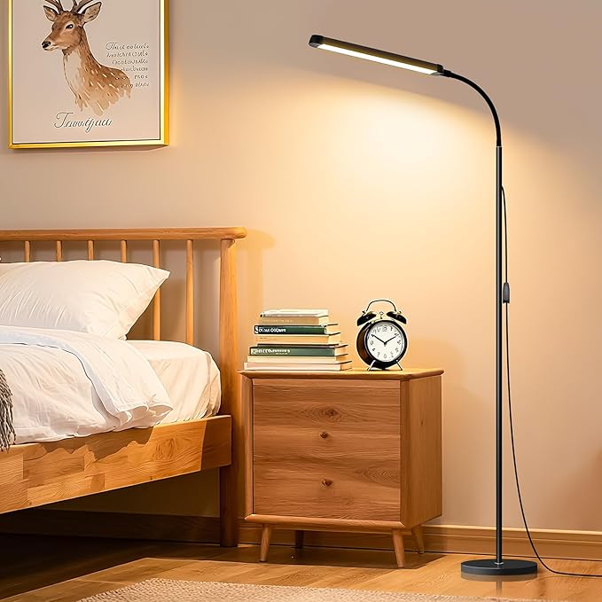 Modern LED Floor Lamp for Reading in Black, Bright 12W Dimmable Standing Light - Image 3