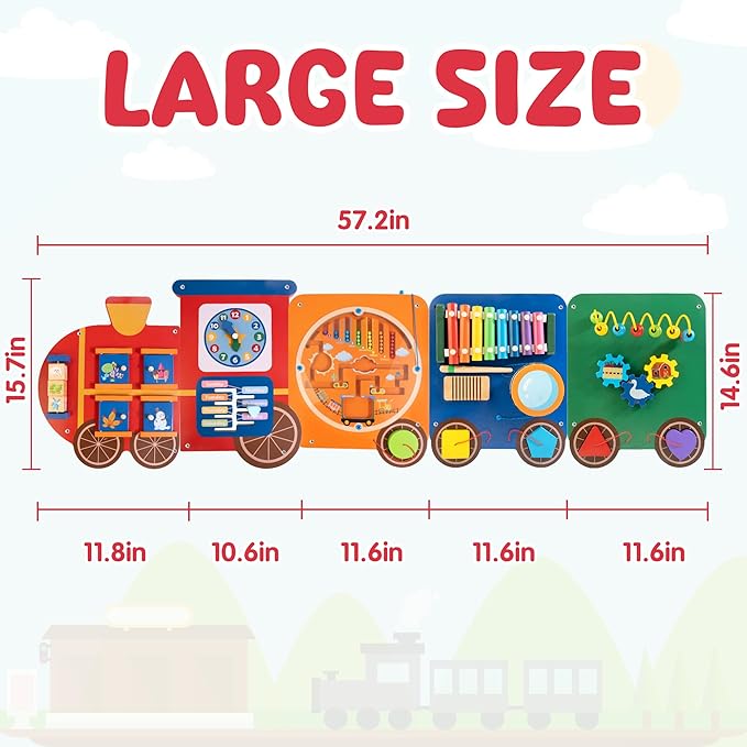 Train Activity Wall Busy Board Panels | 11-in-1 Wooden Sensory Wall Panel - Image 4