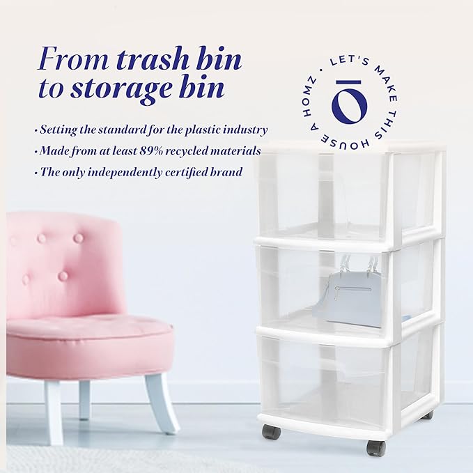 HOMZ Drawer Tower, 3-Tier Rolling Storage Cart - Image 8