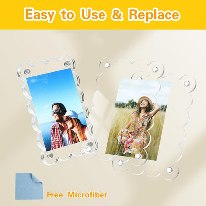 10 Pack 2.36 x 3.54 Inch Acrylic Fridge Magnetic Frame Scalloped, Double Sided Polaroid Frame, Refrigerator Magnet Picture Frame for Fujifilm Instax Mini