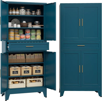 COFaR 71" Pantry Cabinet with Drawer, Peacock Blue Storage Cabinet with - Image 4