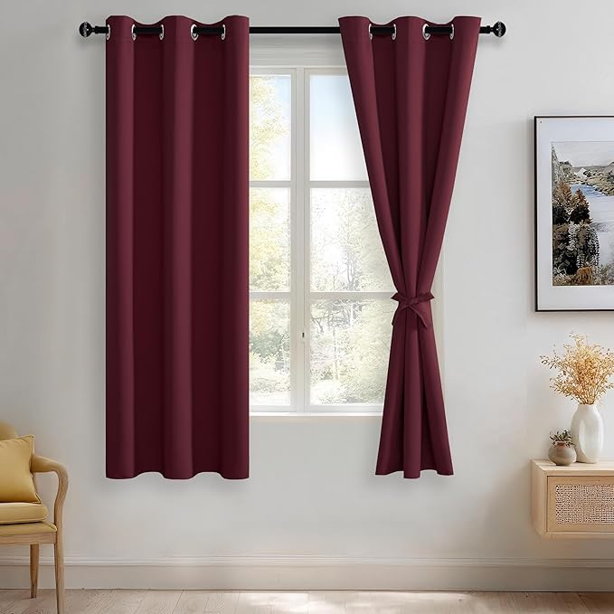 JIUZHEN Burgundy Blackout Curtains by JIUZHEN