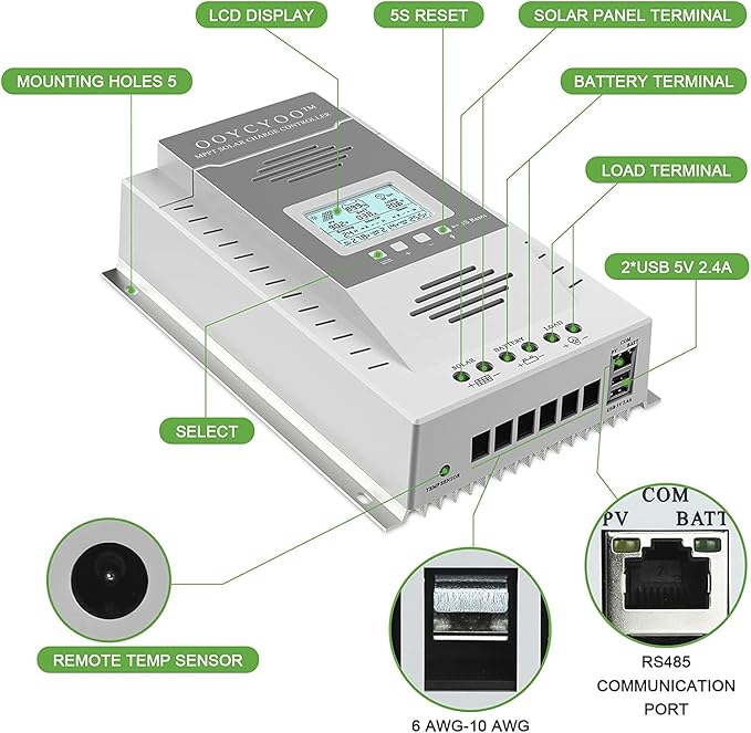 OOYCYOO MPPT Charge Controller 100 amp 12V/24V Auto, 100A Solar Panel Charge - Image 3