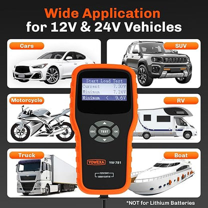 YOWEXA YW-781 Car Battery Tester 12V 24V, Automotive Battery Load Tester and - Image 5