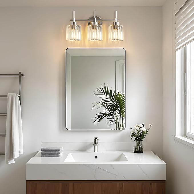 EJIAXIN 3 Light Crystal Bathroom Light Fixtures, Brushed Nickel Vanity Mirror - Image 7