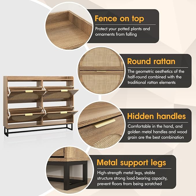 Maupvit Large Rattan Shoe Storage Cabinet - Image 4
