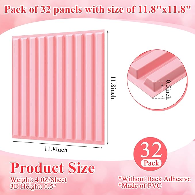 Nuanchu 32 Pcs 3D Slat Wall Panels 12 x 12 Inch PVC Fluted Textured Panel - Image 2