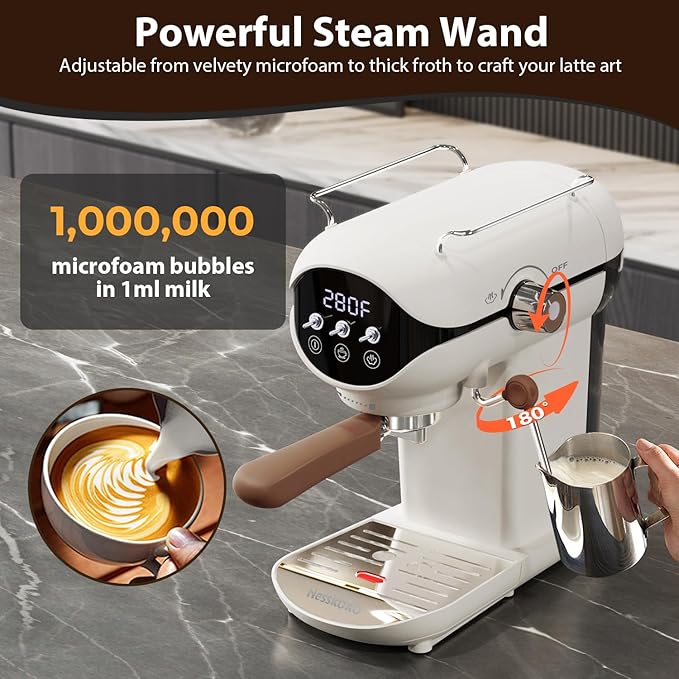 Espresso Machine with Steam Milk Frother Semi Automatic 20 Bar Compact White - Image 4