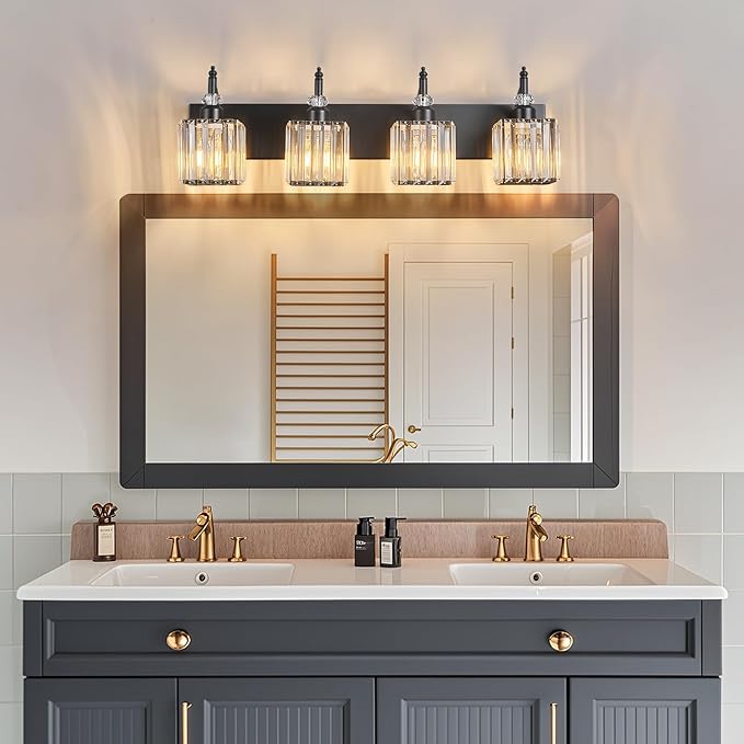 BBLLWJ Modern Bathroom Vanity Light 4-Light Black Crystal Light Fixtures Over - Image 6