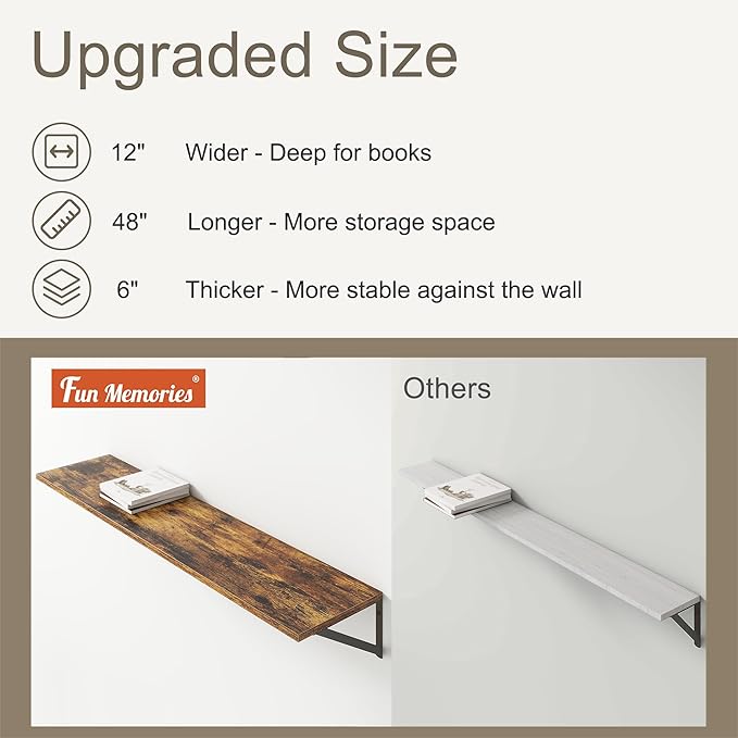 12 Inch Deep Floating Shelves, 48W x 12D Floating Shelves, Deep Wall Shelves - Image 4