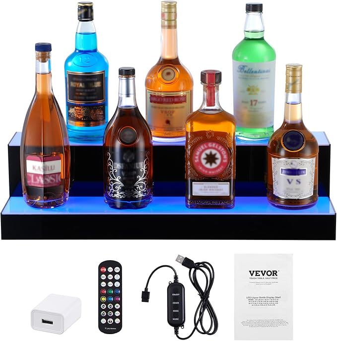 VEVOR LED Lighted Liquor Bottle Display, 2 Tiers 24 Inch Commercial Illuminated - Image 9