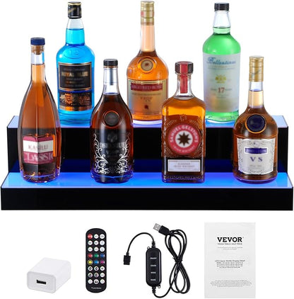 VEVOR LED Lighted Liquor Bottle Display, 2 Tiers 24 Inch Commercial Illuminated - Image 9