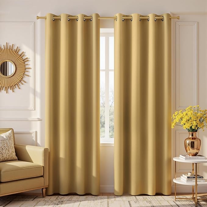 KOUFALL 90 Inch Long Gold Grommet Curtains by KOUFALL