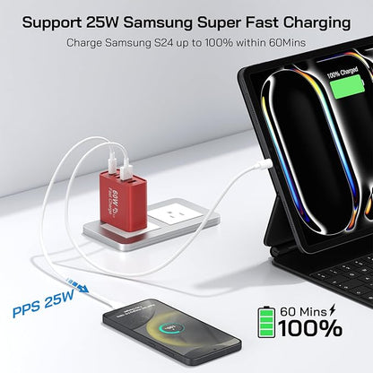 2Pack USB C Fast Charger Block, Total 60W 5-Port USB C Wall Charger 30W Type C - Image 3