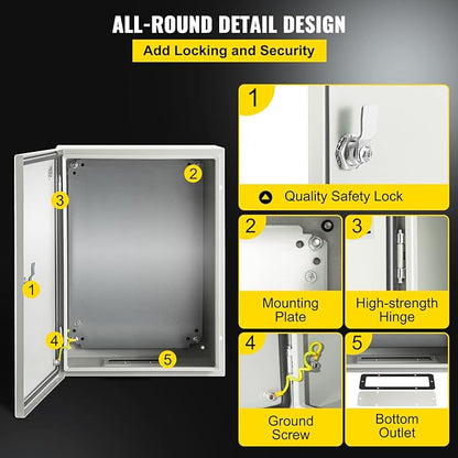 VEVOR NEMA Steel Enclosure, IP66 Waterproof & Dustproof, Outdoor/Indoor - Image 5