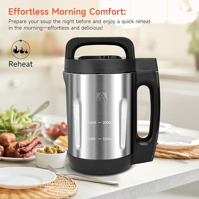 Homtone Soup Maker 2L, Makes 2-6 Servings, 6-in-1 Multifunctional Smooth and - Image 7