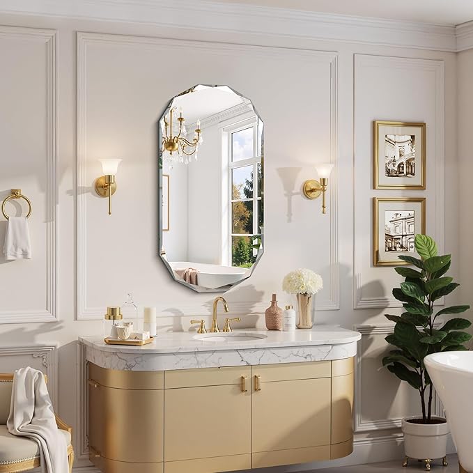 GLASHOM Beveled Edge Frameless Bathroom Mirror, Oval Wall Mirror - Image 5