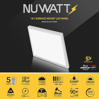NUWATT 1x1 FT LED Square Surface Mount Panel, 5CCT - Image 2