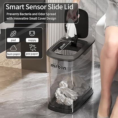 MRBIN Stainless Steel Motion Sensor Bathroom Trash Can, 10L / 2.6gal Slim Smart - Image 2